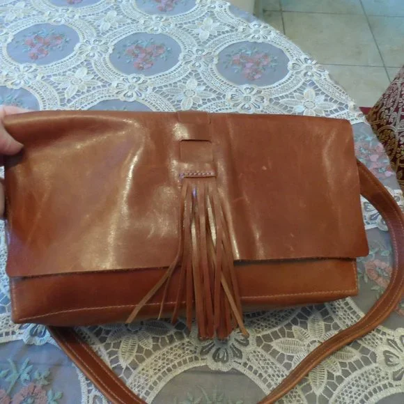 Satchel Savannah Ga Custom Made Saddle Brown Leather Foldover Crossbody Bag - Picture 2 of 15